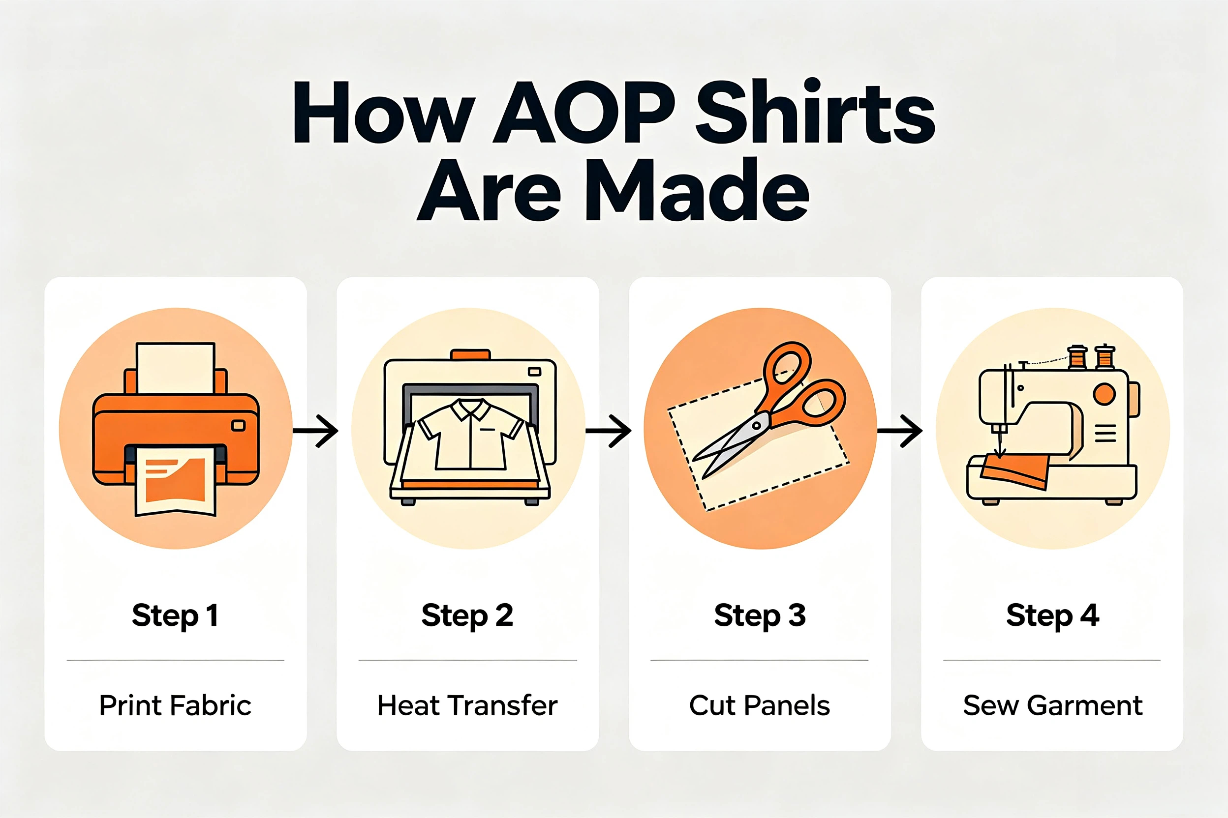 All over print shirt cut and sew production process infographic