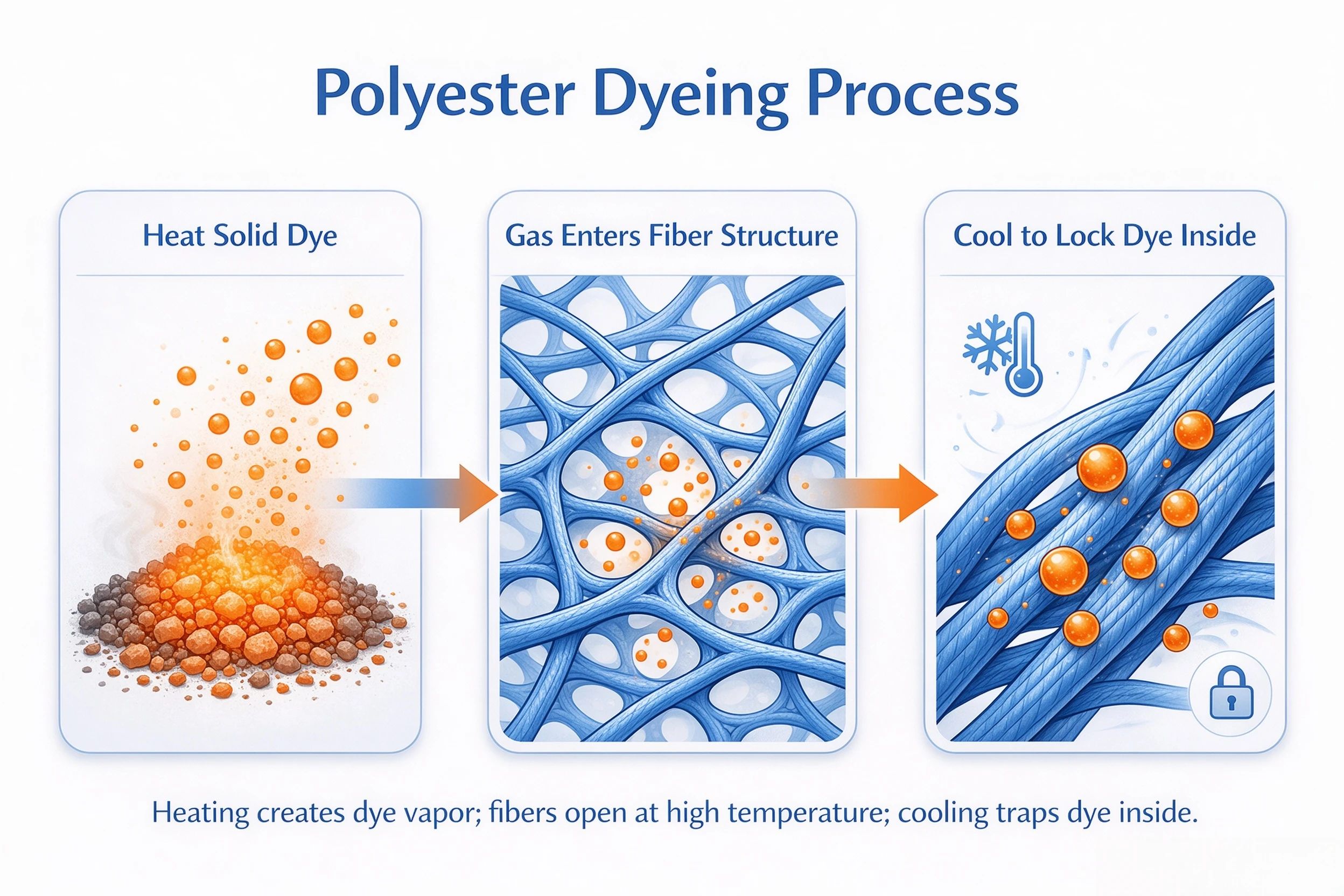 Sublimation printing process - solid dye turning to gas and penetrating polyester fibers