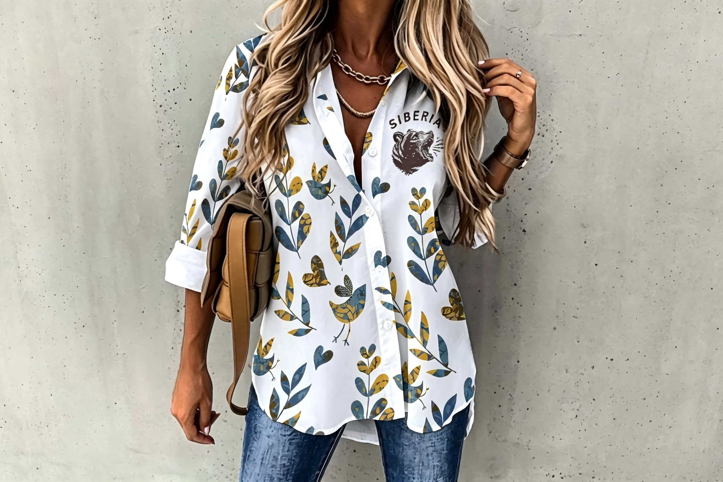 All-over print Blouse with seamless full-coverage floral pattern