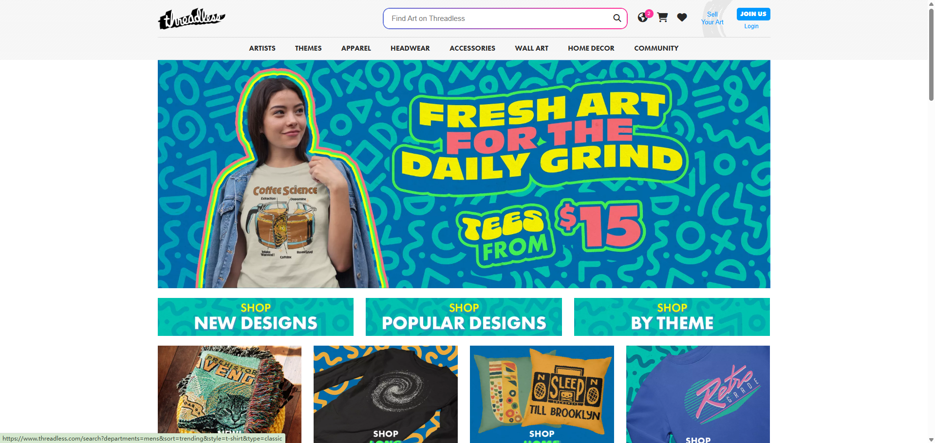 Threadless homepage