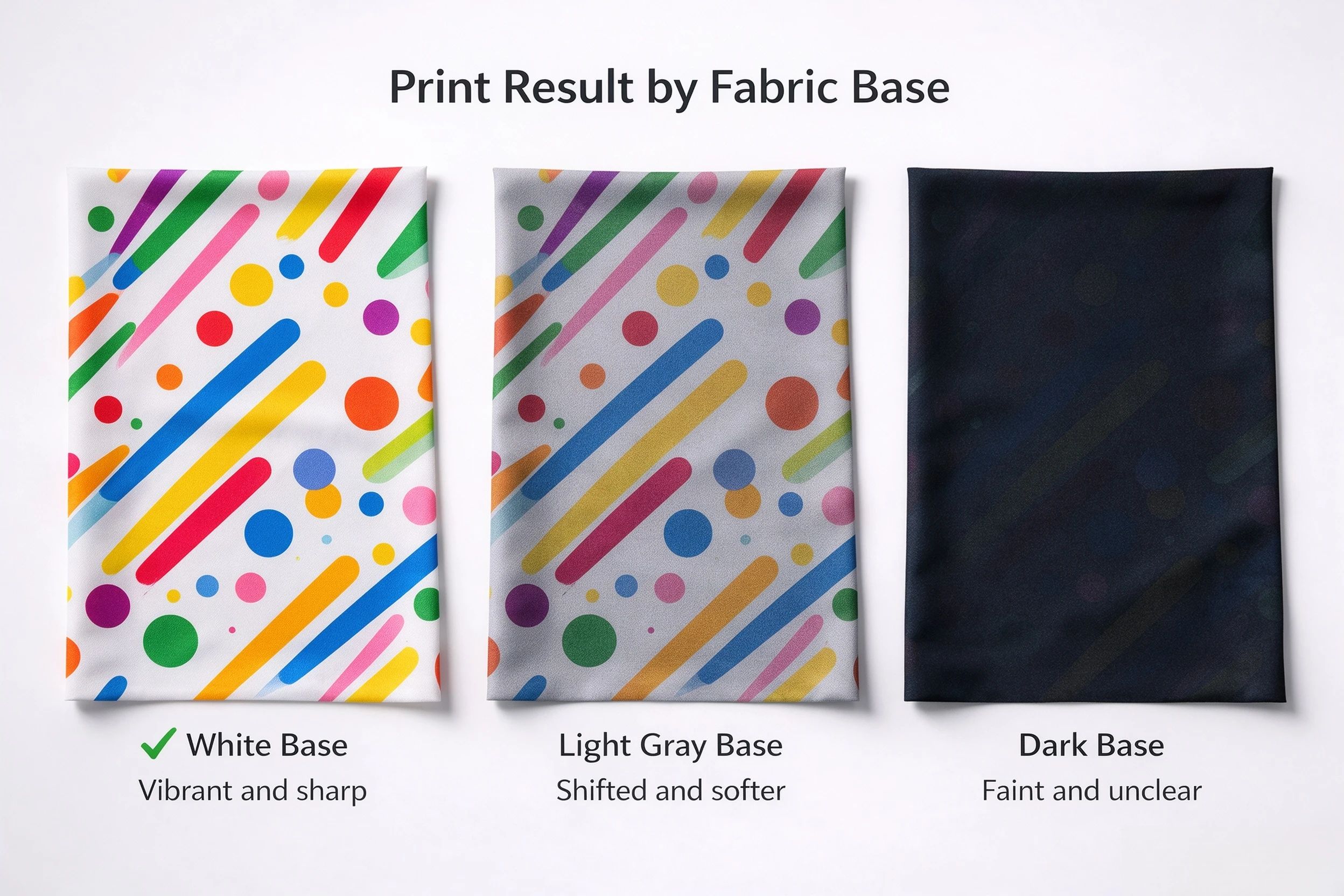 AOP fabric color guide - white base vs light base vs dark base for sublimation