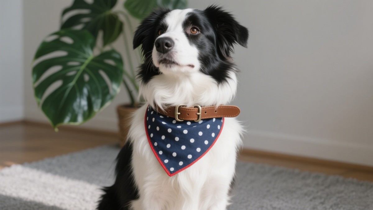 A Border Collie wearing Pet bandana collars.