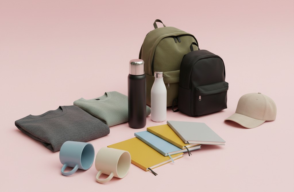 Customizable company swag like mugs, t-shirt, etc.