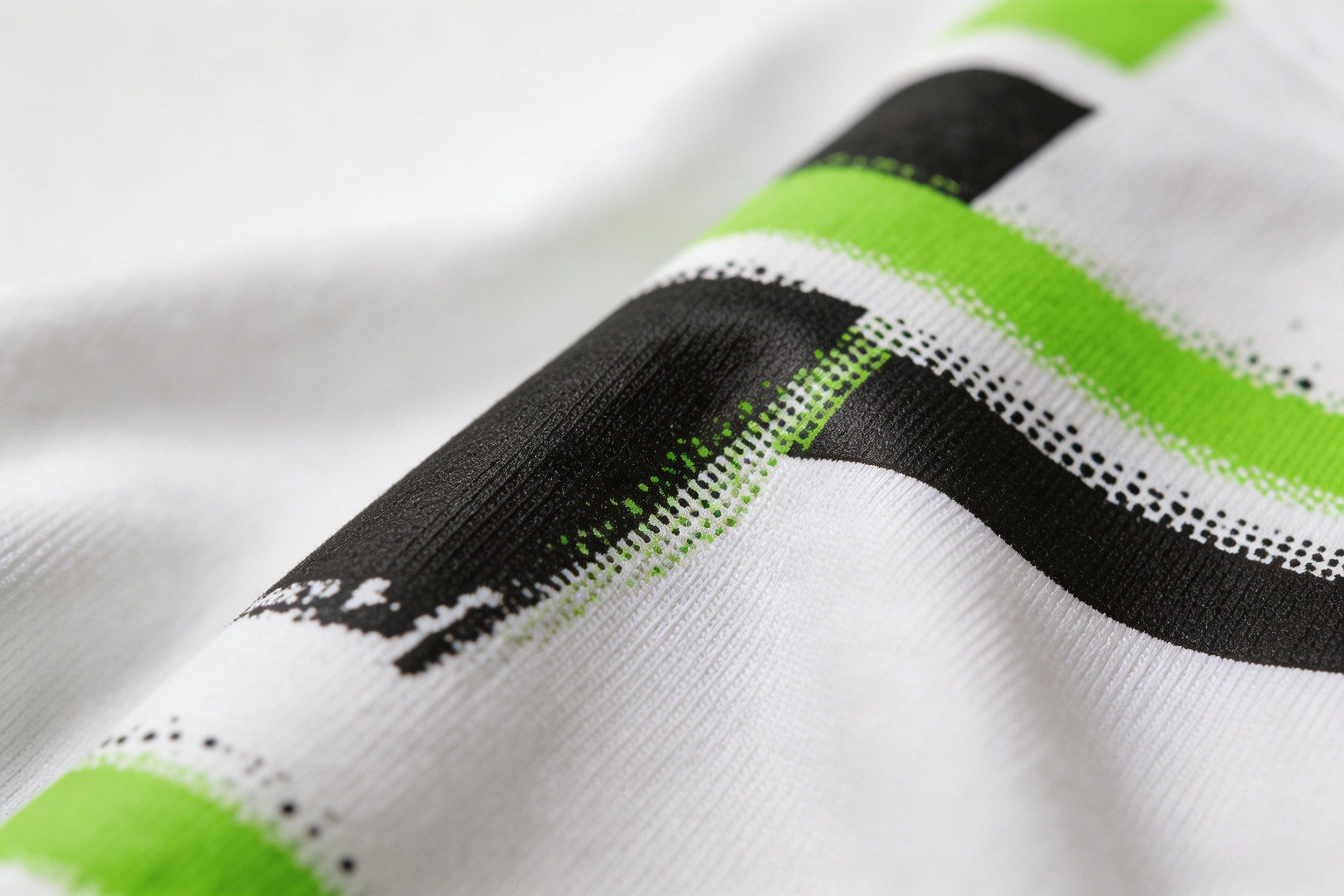 Close up of screen printed ink sitting on top of cotton t-shirt fabric showing slight raised texture