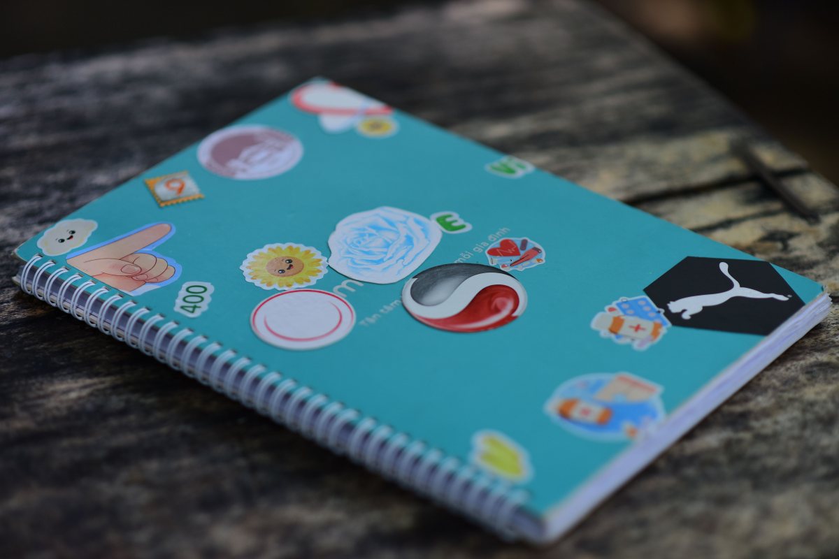 stickers on notebook