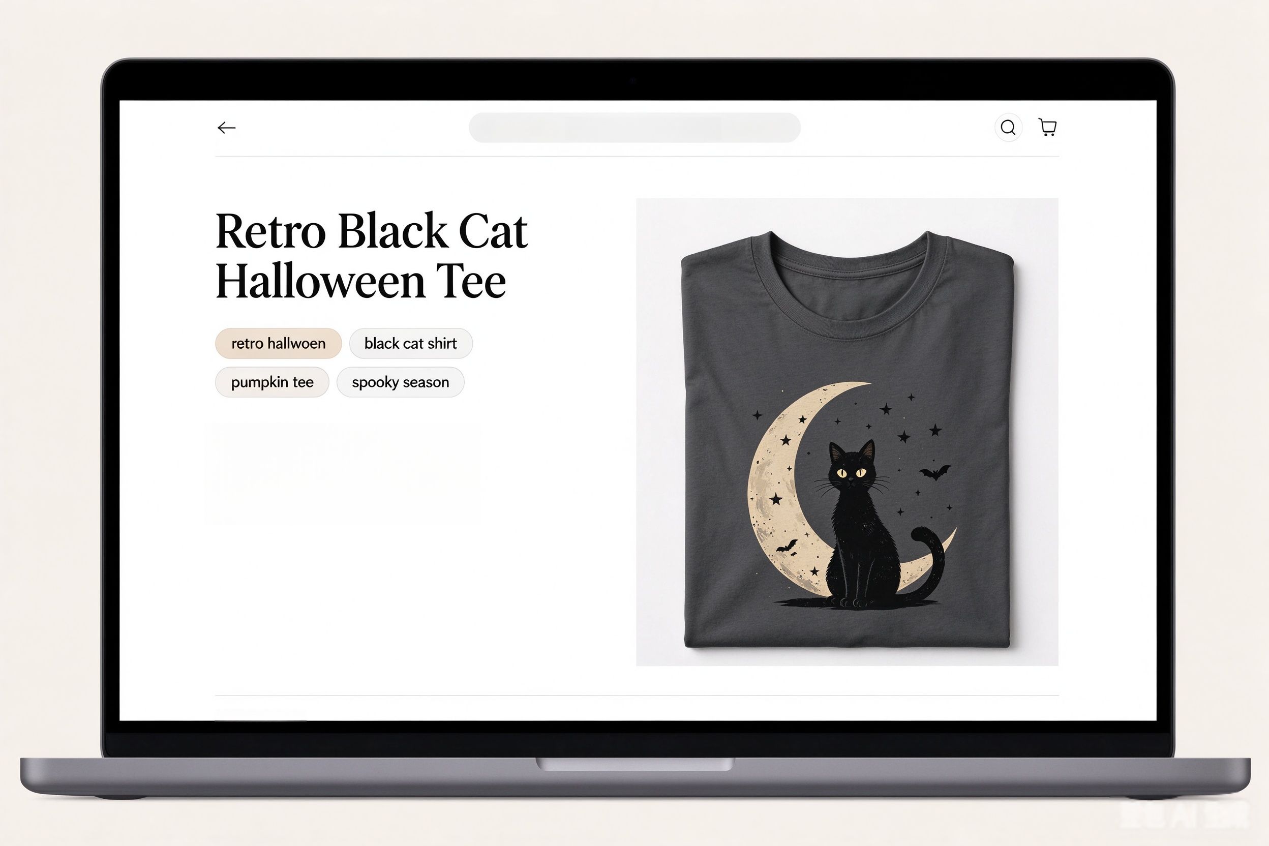 Retro Halloween shirt listing example - title and tag structure