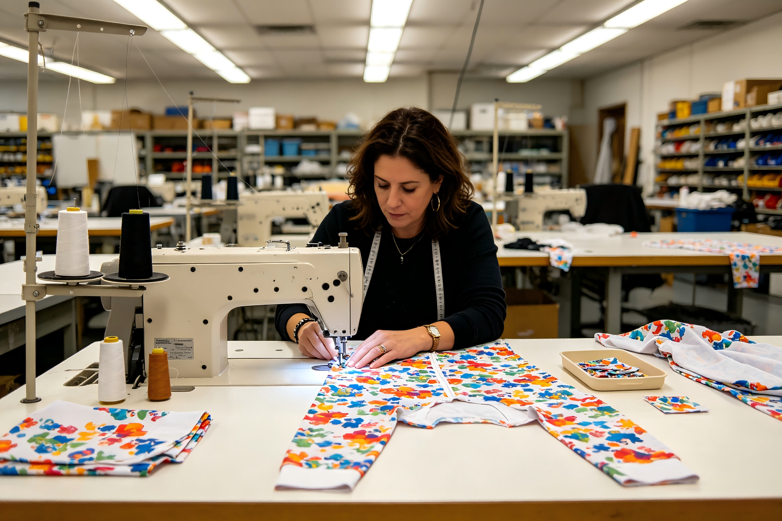 Sewing AOP fabric panels with continuous side-seam pattern