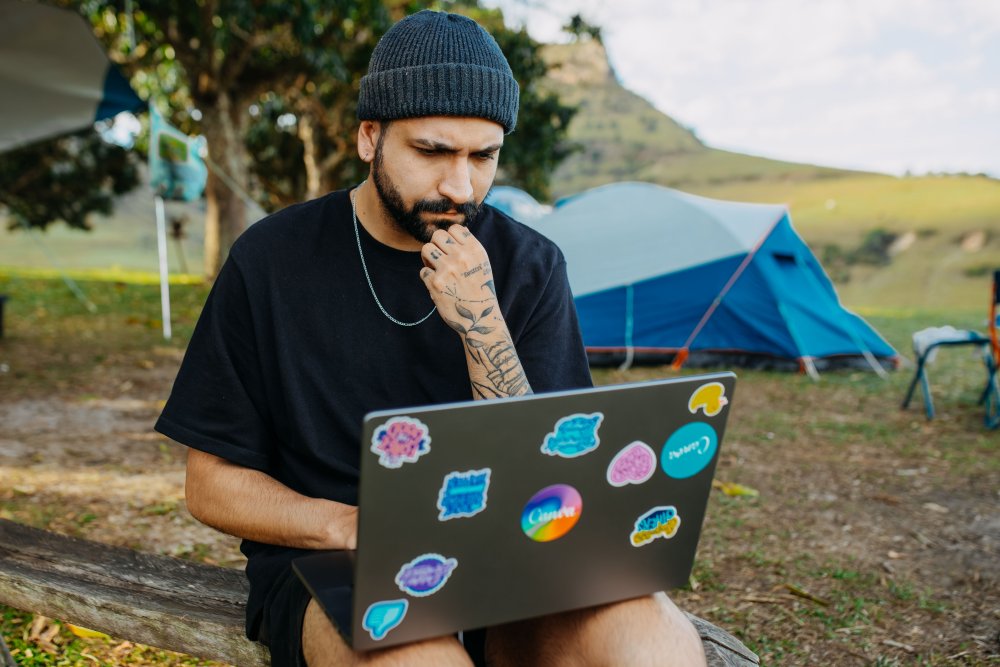There are stickers on the laptop