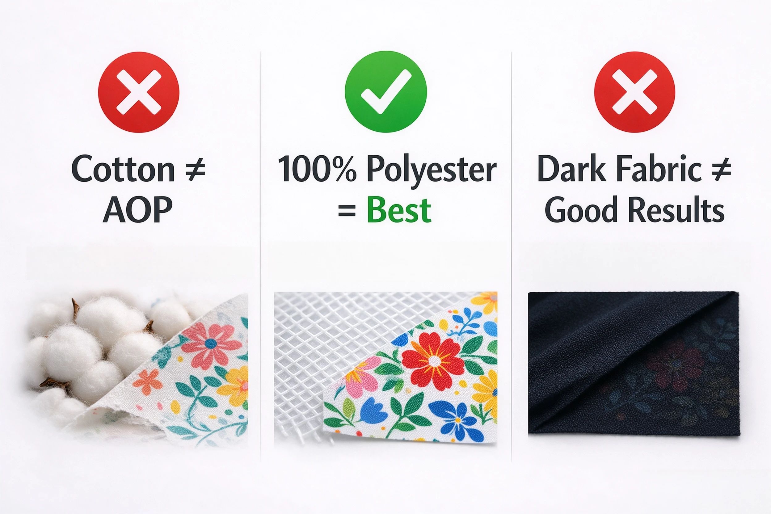 AOP fabric myths - cotton cannot sublimate, dark fabric not recommended