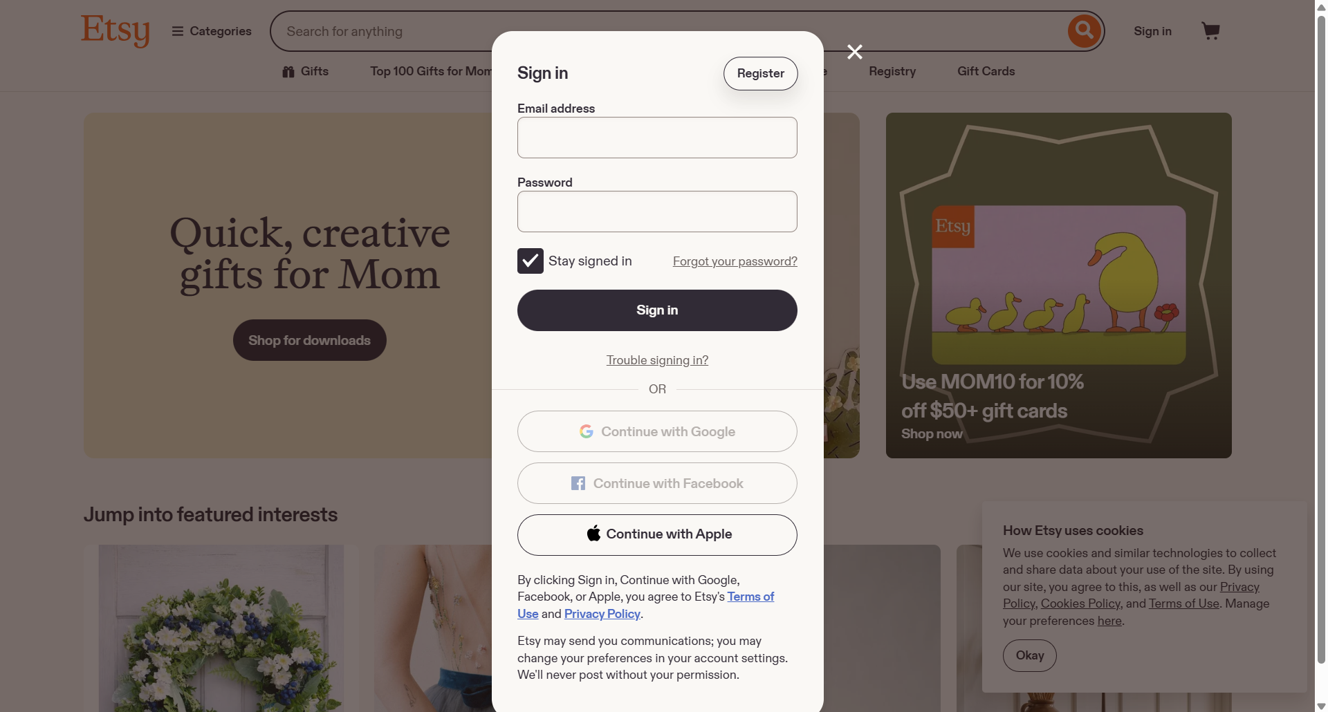 etsy sign up page