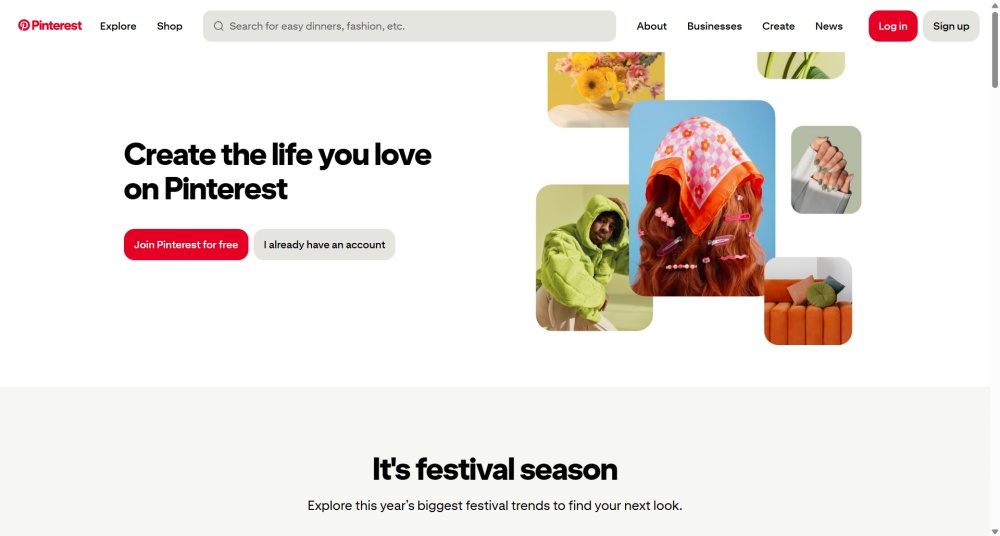 Pinterest homepage
