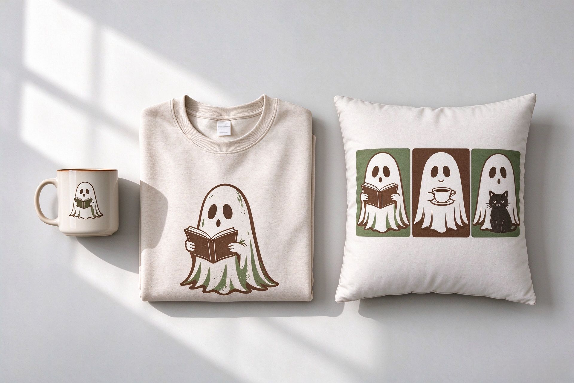 Bookish Halloween Shirts—Reading Ghost & Coffee Designs